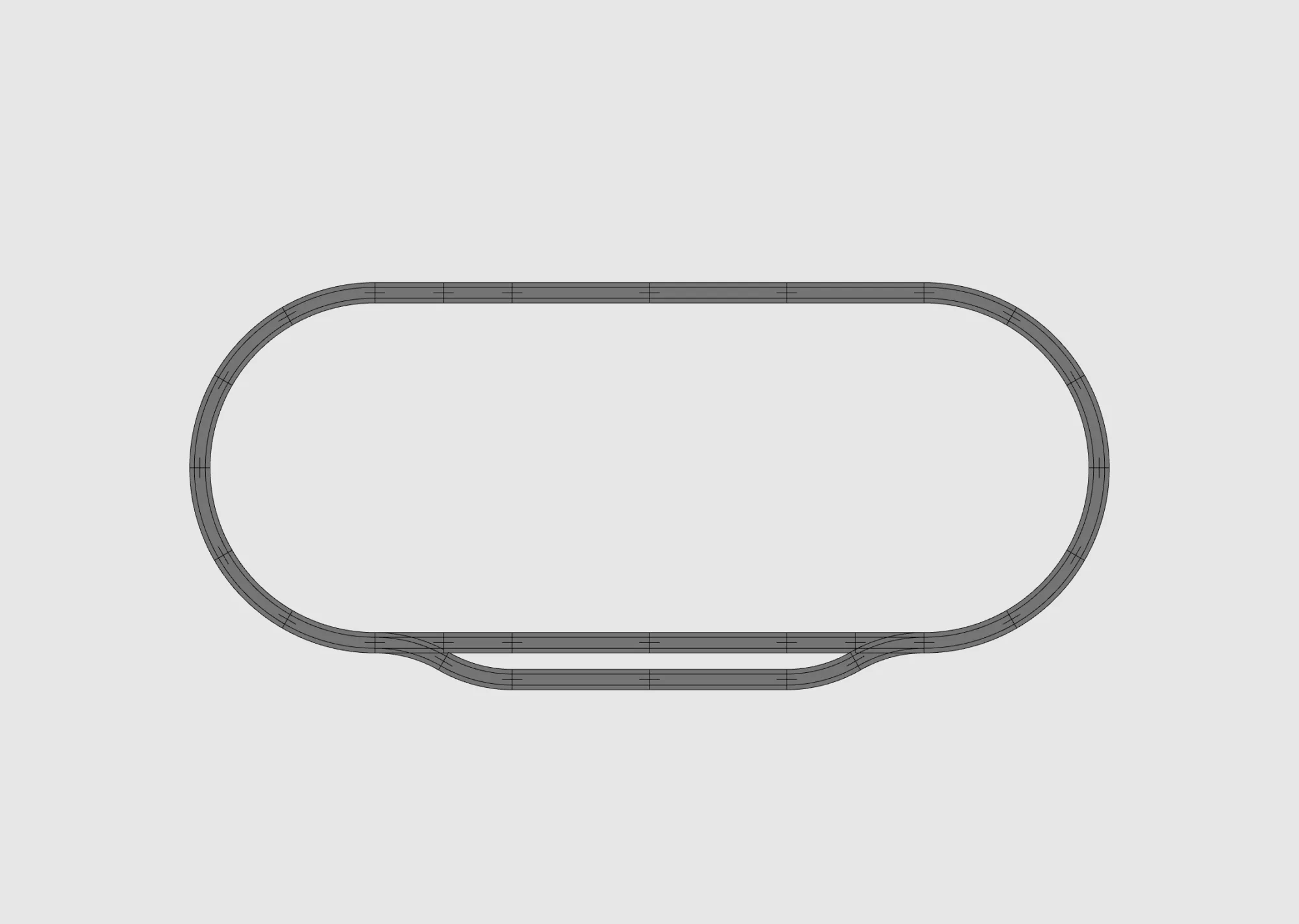 An LGB oval with a passing loop in the 3D view