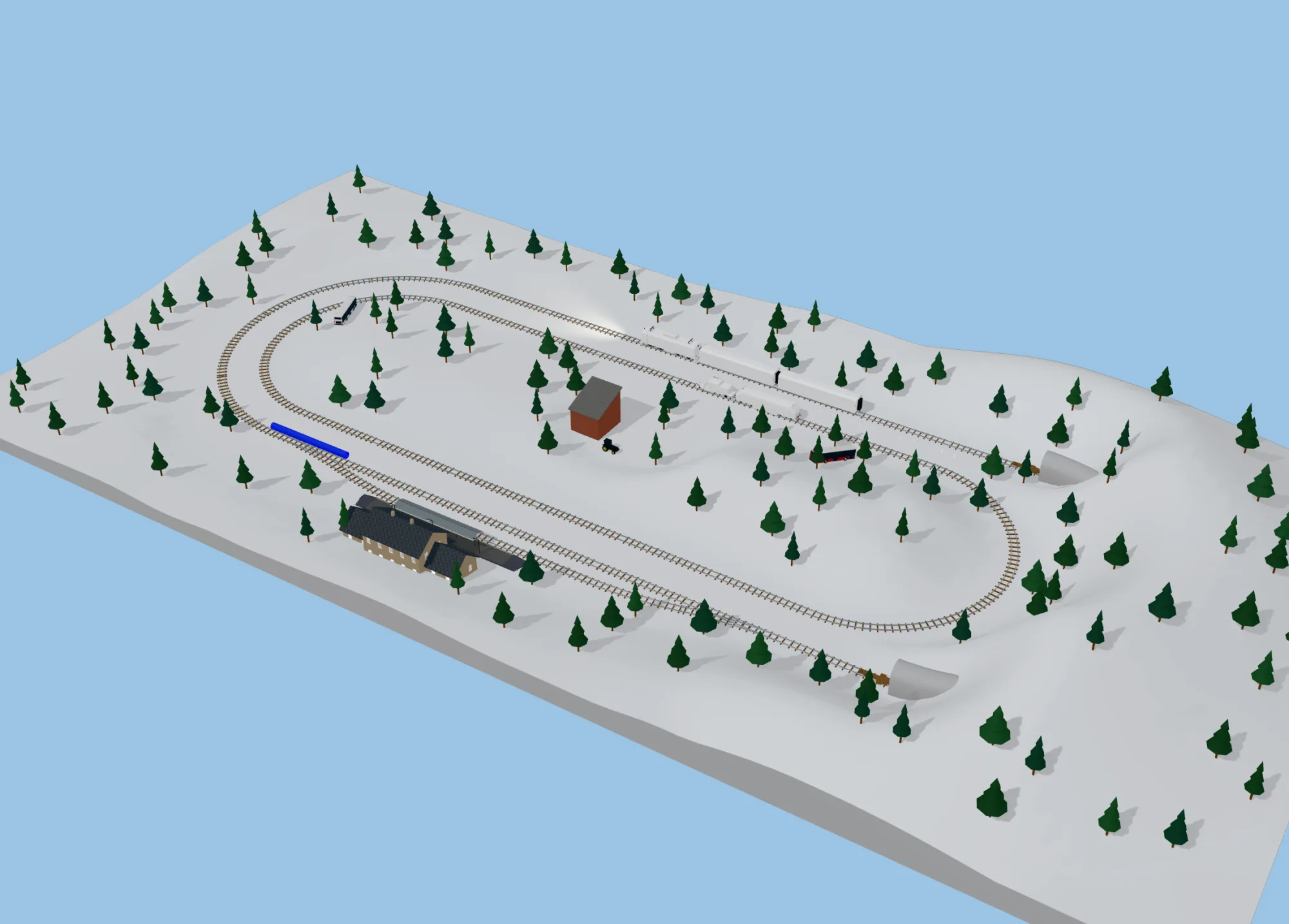 A small Z gauge layout covered in snow